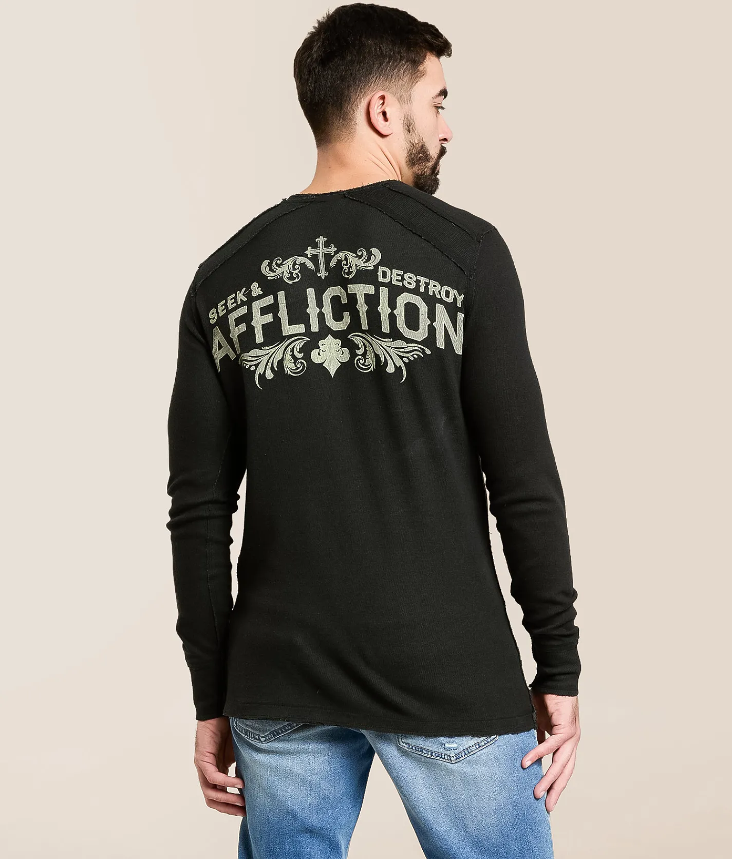 Tops|Graphic T-Shirts | Affliction Divine Wrath Reversible Thermal Deep Depths Black