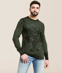 Tops|Graphic T-Shirts | Affliction Divine Wrath Reversible Thermal Deep Depths Black