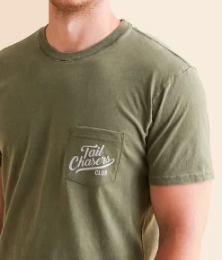 Tail Chasers Club Dog & Duck T-Shirt Moss Pigment Dye New