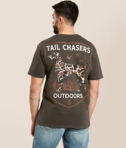 Tail Chasers Club Dog Outdoors T-Shirt Vintage Black Pigment Dye Clearance