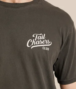 Tail Chasers Club Dog Outdoors T-Shirt Vintage Black Pigment Dye Clearance