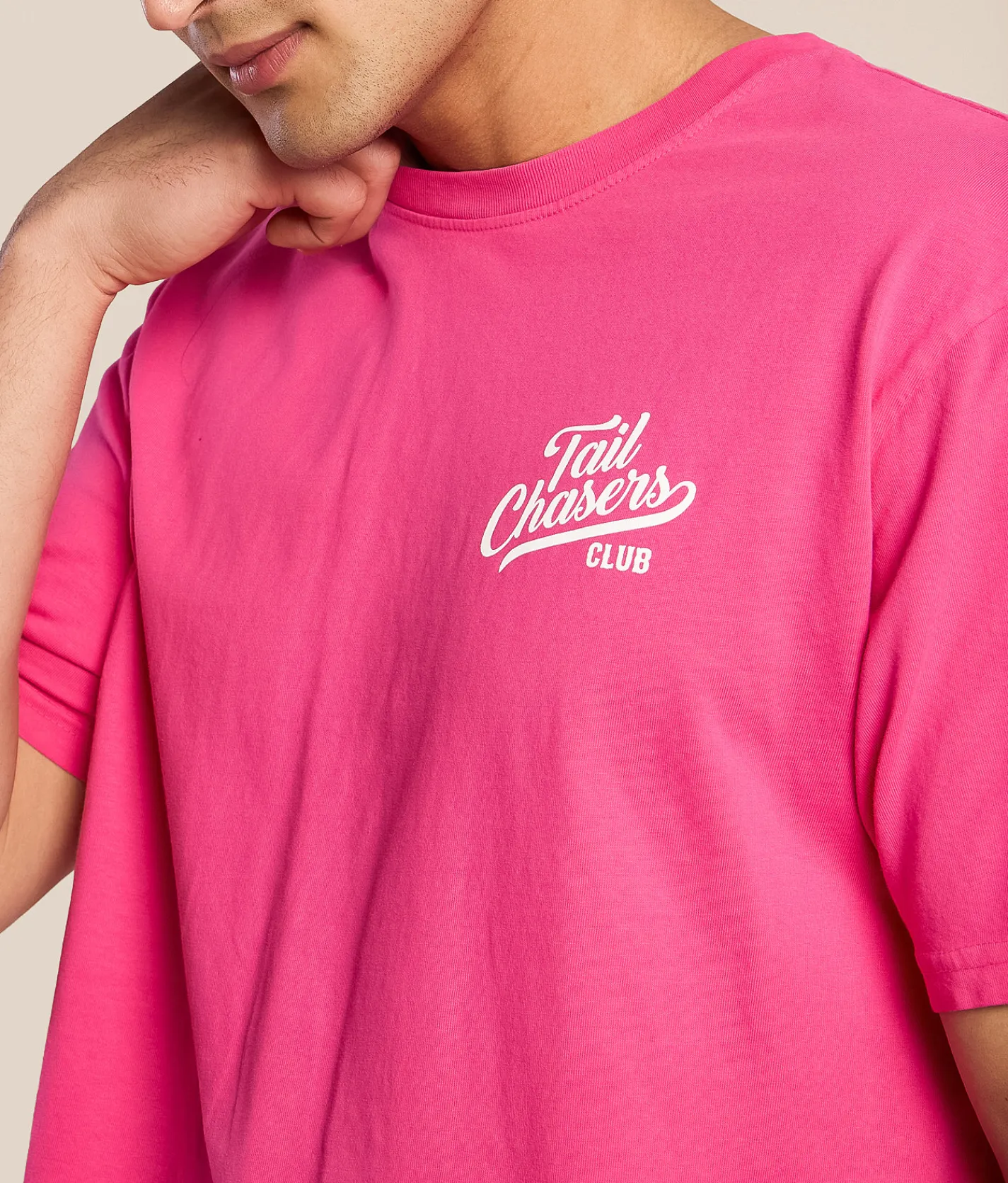 Tops|Graphic T-Shirts | Tail Chasers Club Dog Outdoors T-Shirt Carmine Rose Pigment Dye
