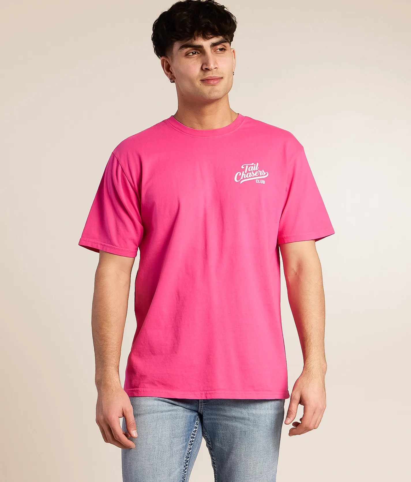 Tops|Graphic T-Shirts | Tail Chasers Club Dog Outdoors T-Shirt Carmine Rose Pigment Dye