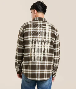 Howitzer Dog Tags Flannel Shirt Brown Grey Online