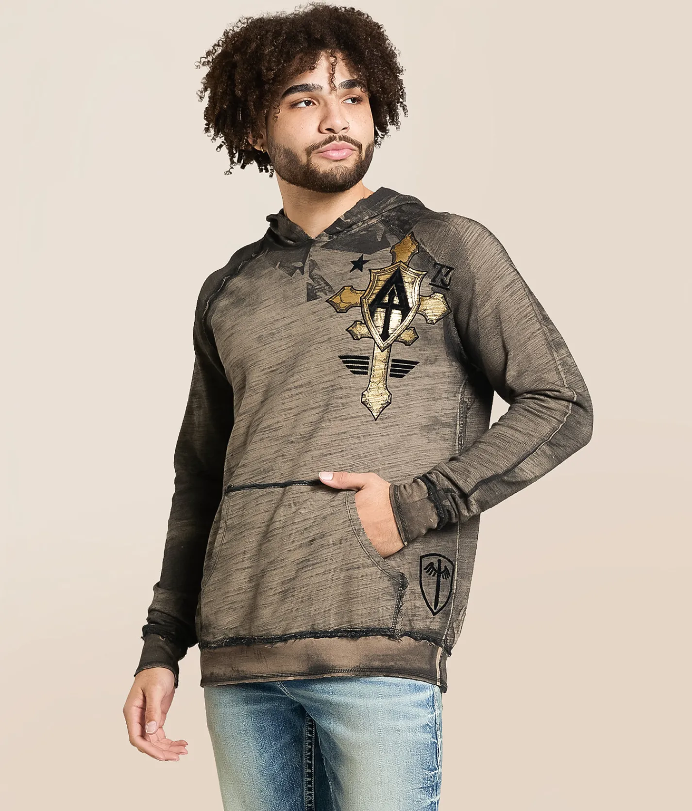 Tops | Affliction Do It Again Reversible Hoodie Timberwolf Black