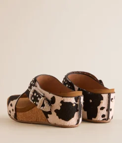Very G Dolly Cow Print Wedge Sandal Black New