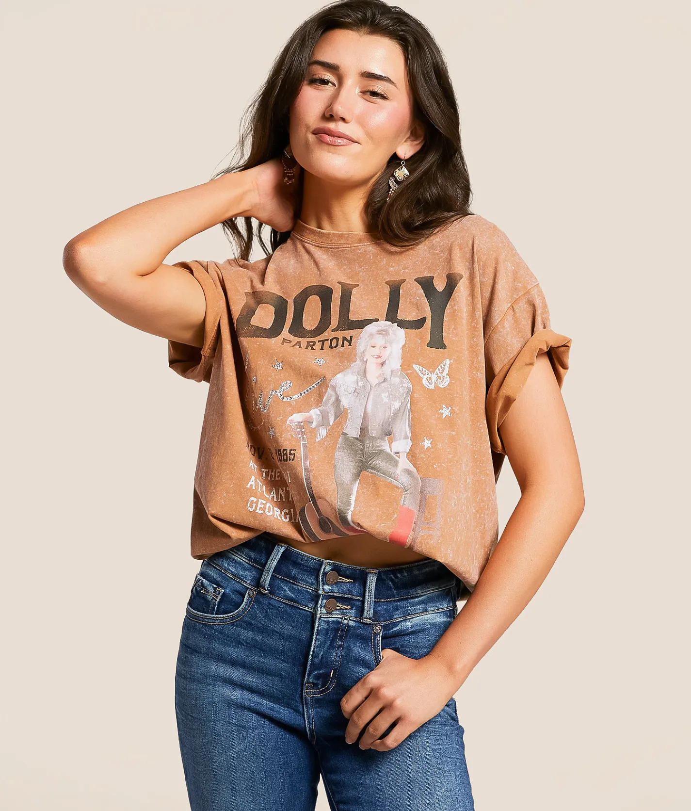Tops | Goodie Two Sleeves Dolly Parton Oversized Band T-Shirt Tobacco Brown