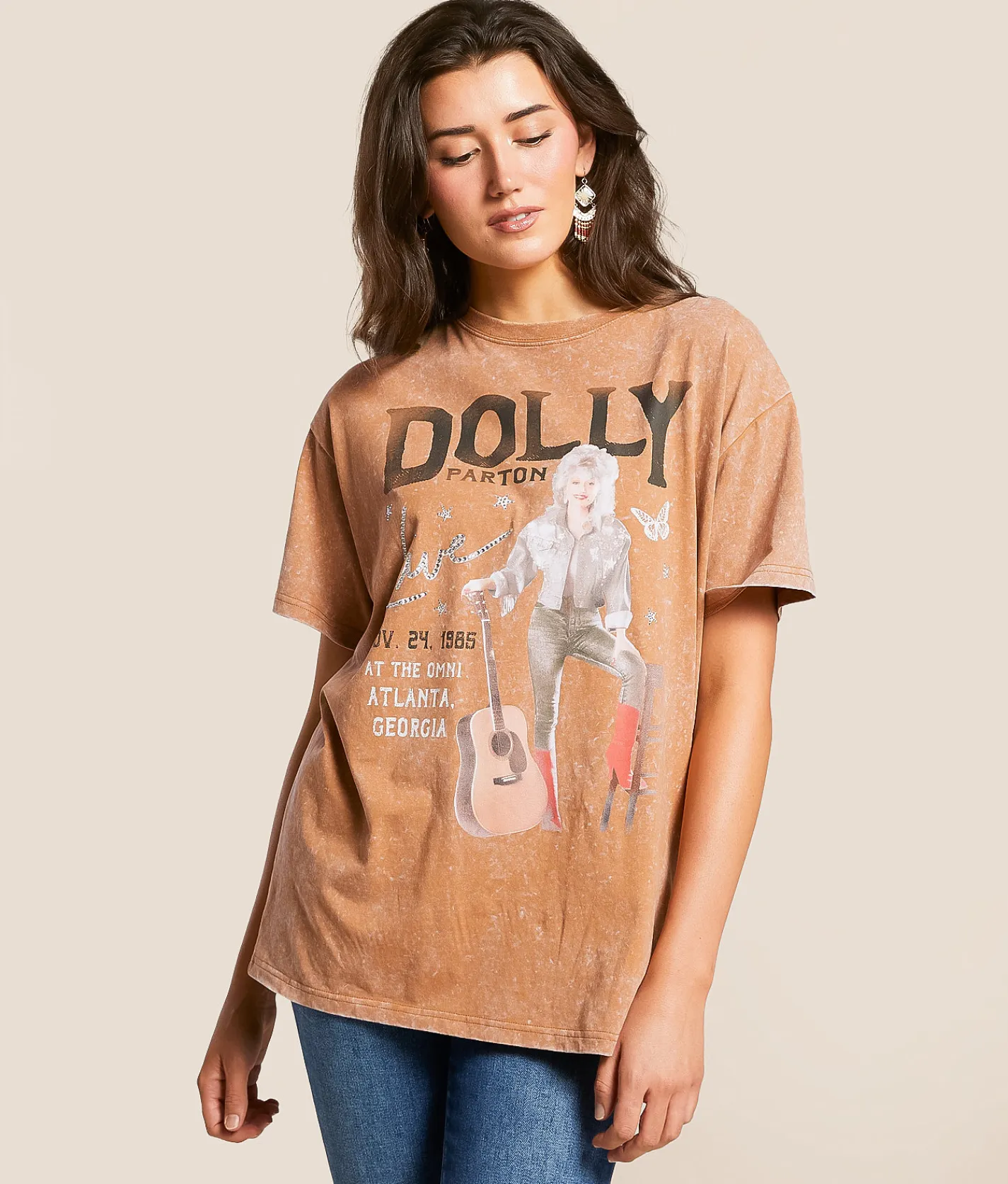 Tops | Goodie Two Sleeves Dolly Parton Oversized Band T-Shirt Tobacco Brown