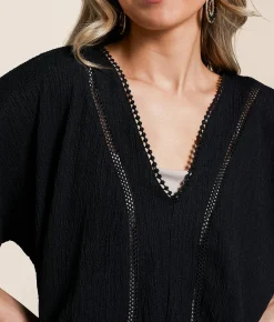 Tops | Daytrip Dolman Eyelet Top Black