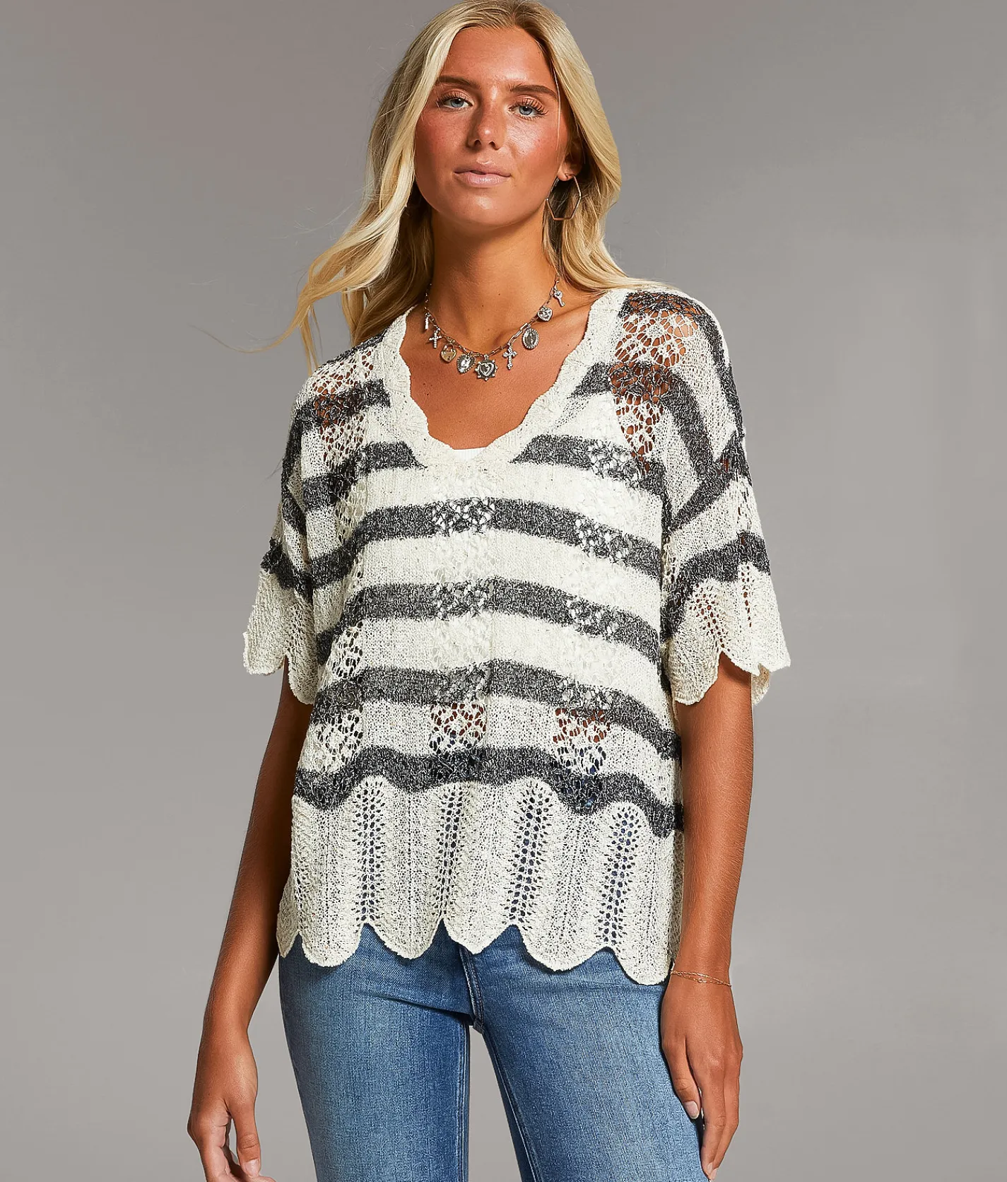 Tops | BKE Dolman Striped Sweater Navy Cream