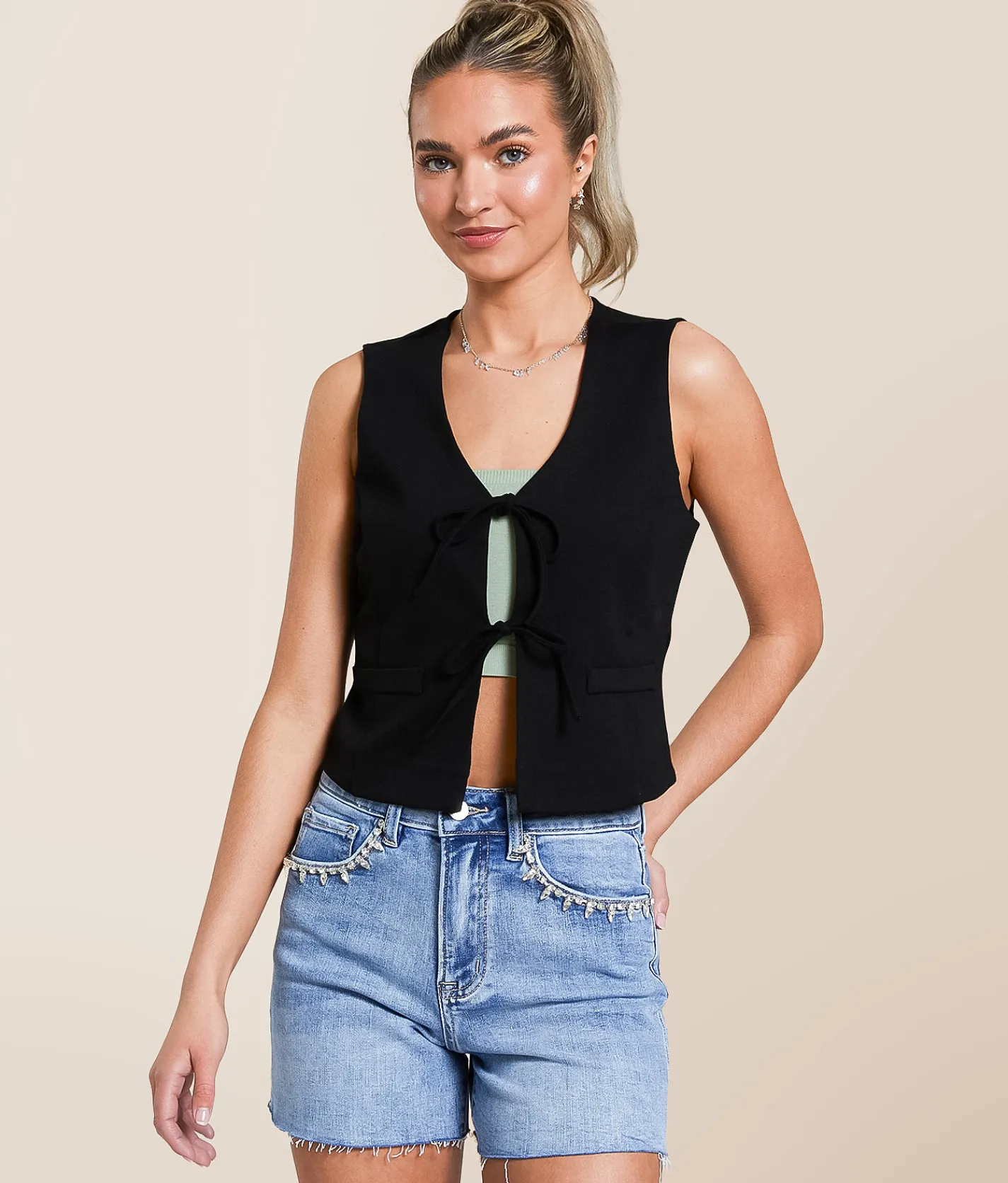Tops|Coats & Jackets | Stoosh Double Tie Vest Black