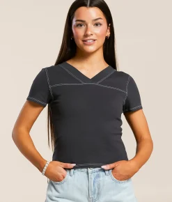 Tops | FITZ + EDDI Double V-Neck Top Charcoal