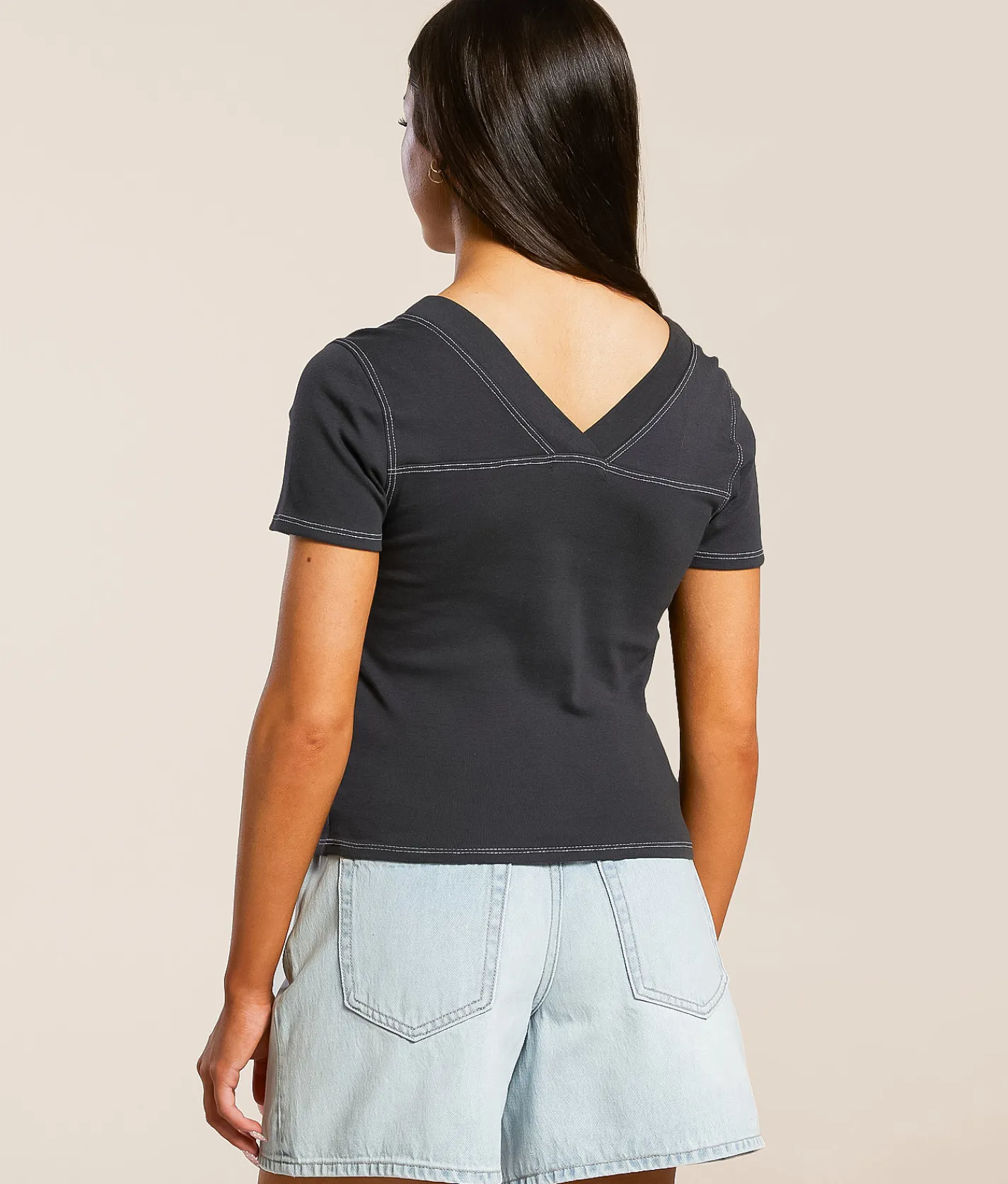 Tops | FITZ + EDDI Double V-Neck Top Charcoal