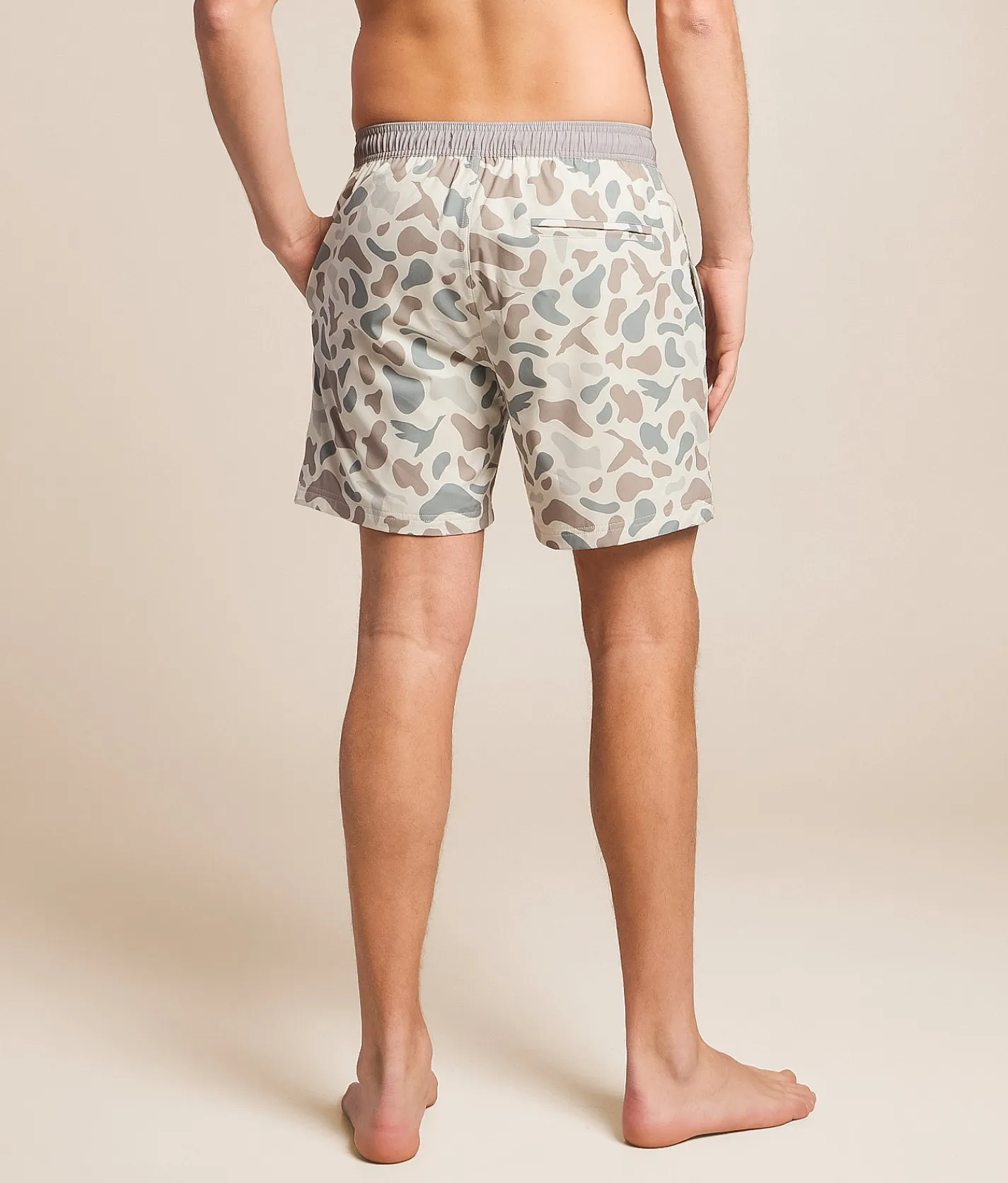 Bottoms|Swimwear | Tail Chasers Club Duck Hunt Stretch Swim Trunks Light Grey