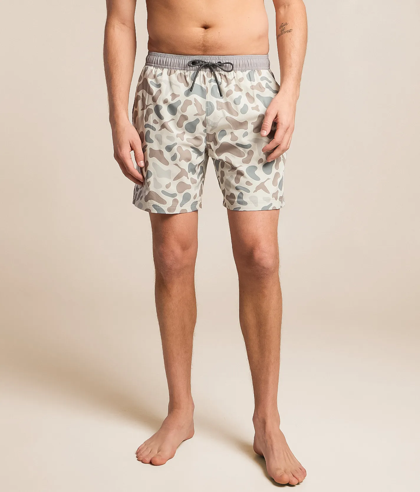 Bottoms|Swimwear | Tail Chasers Club Duck Hunt Stretch Swim Trunks Light Grey