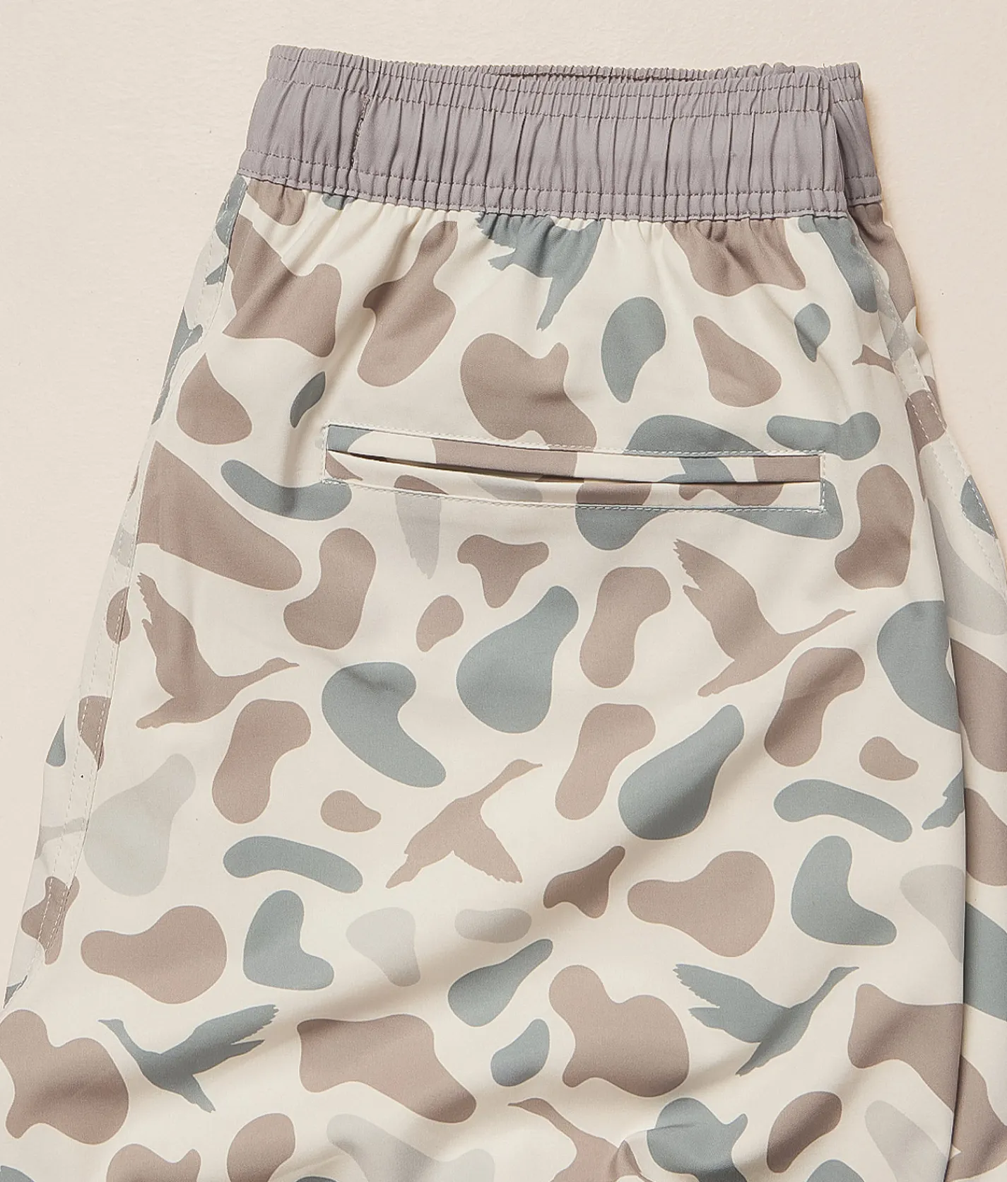Bottoms|Swimwear | Tail Chasers Club Duck Hunt Stretch Swim Trunks Light Grey