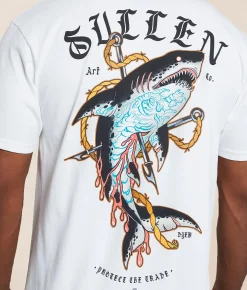 Tops|Graphic T-Shirts | Sullen Dyem Shark T-Shirt Antique White