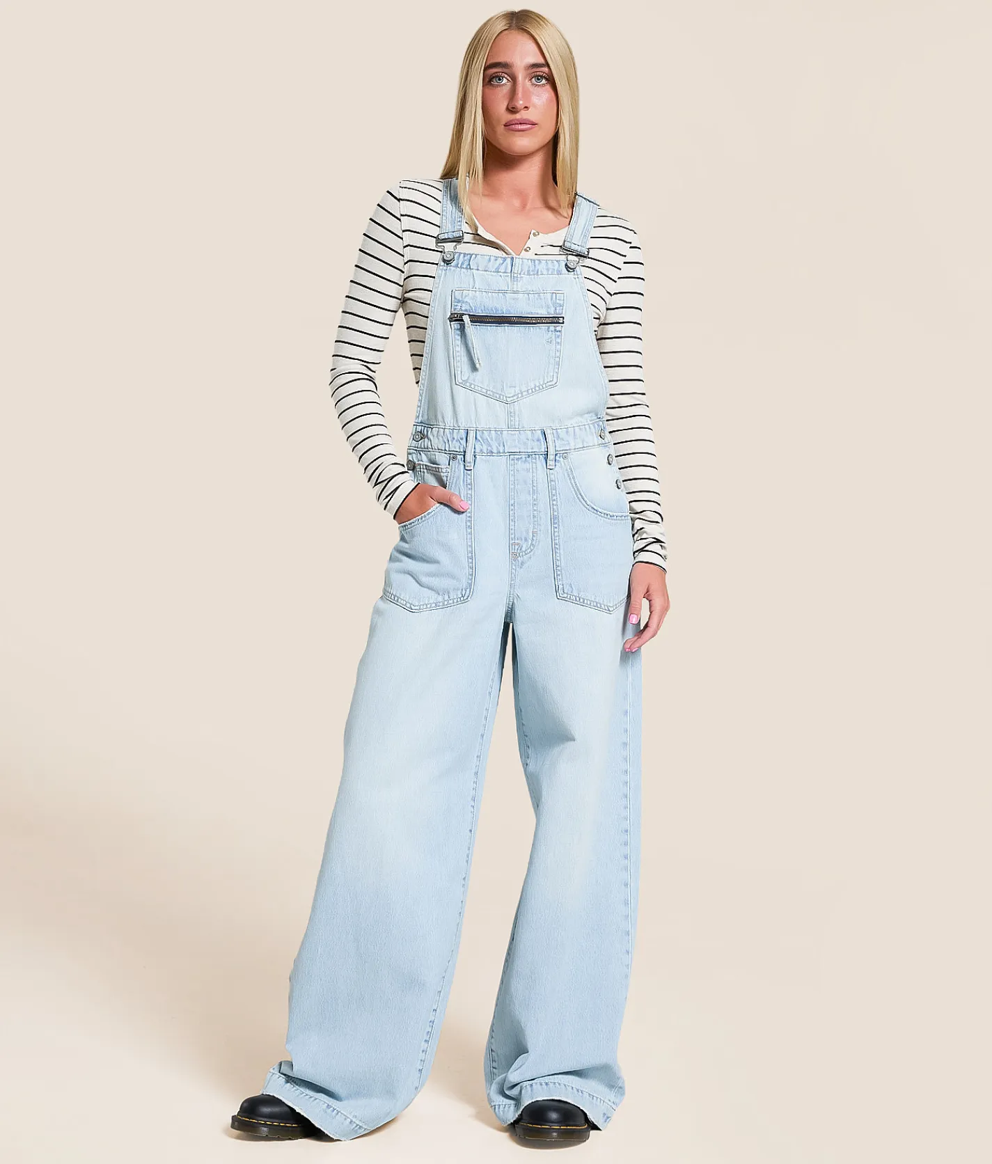 HIDDEN Dylan Ultra Wide Leg Denim Overalls Light Discount