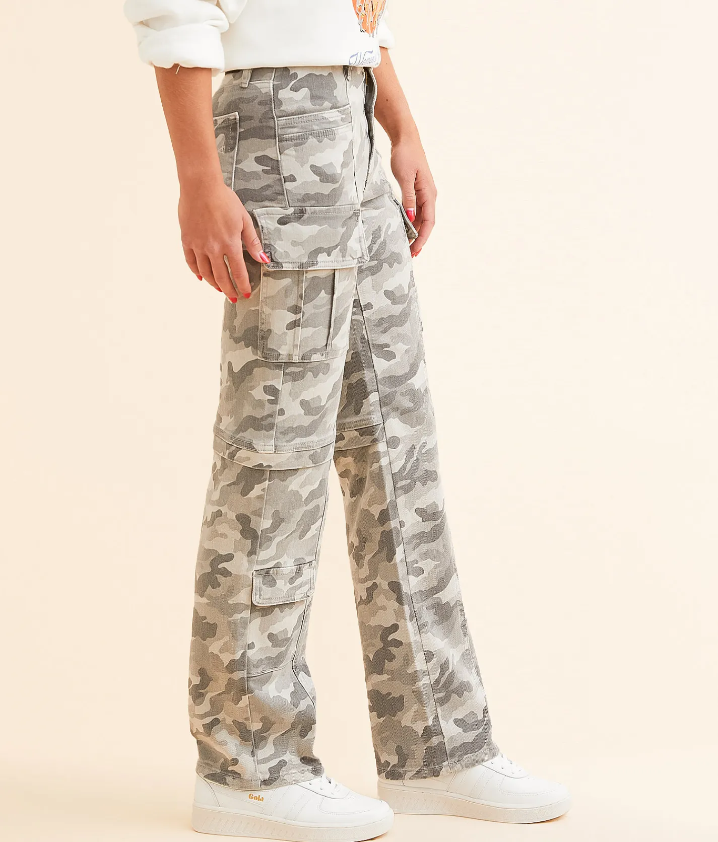 HIDDEN Ella Camo Classic Straight Cargo Jean Grey Camo Hot