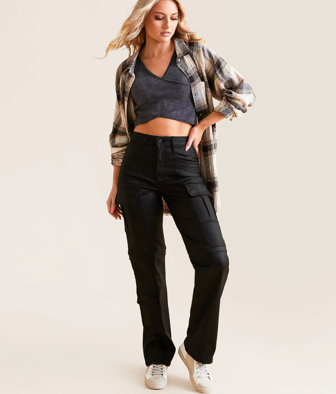 Bottoms | HIDDEN Ella Classic Straight Cargo Stretch Pant Black Coating
