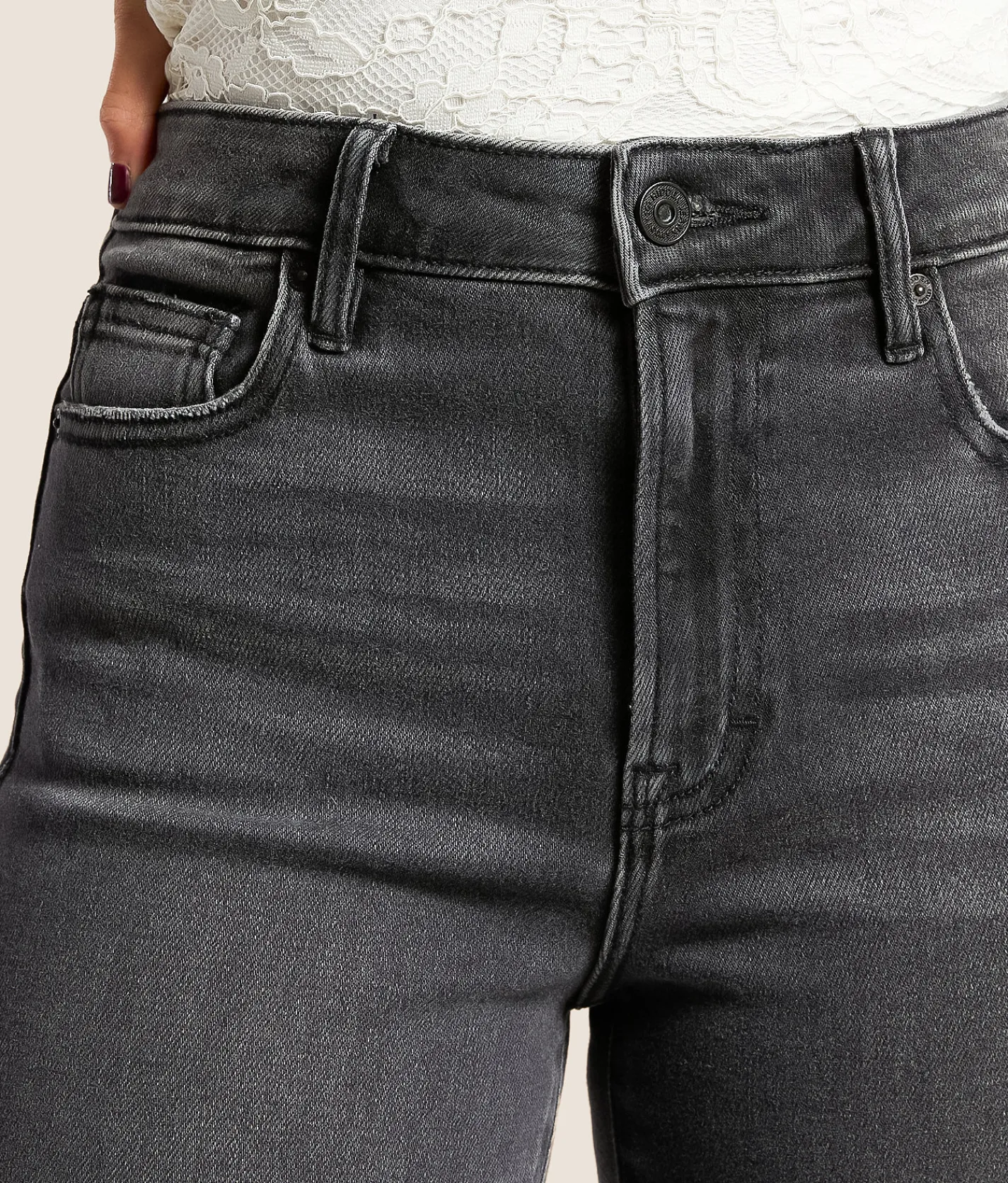 HIDDEN Ella Cropped Classic Straight Stretch Cuffed Jean Charcoal Sale