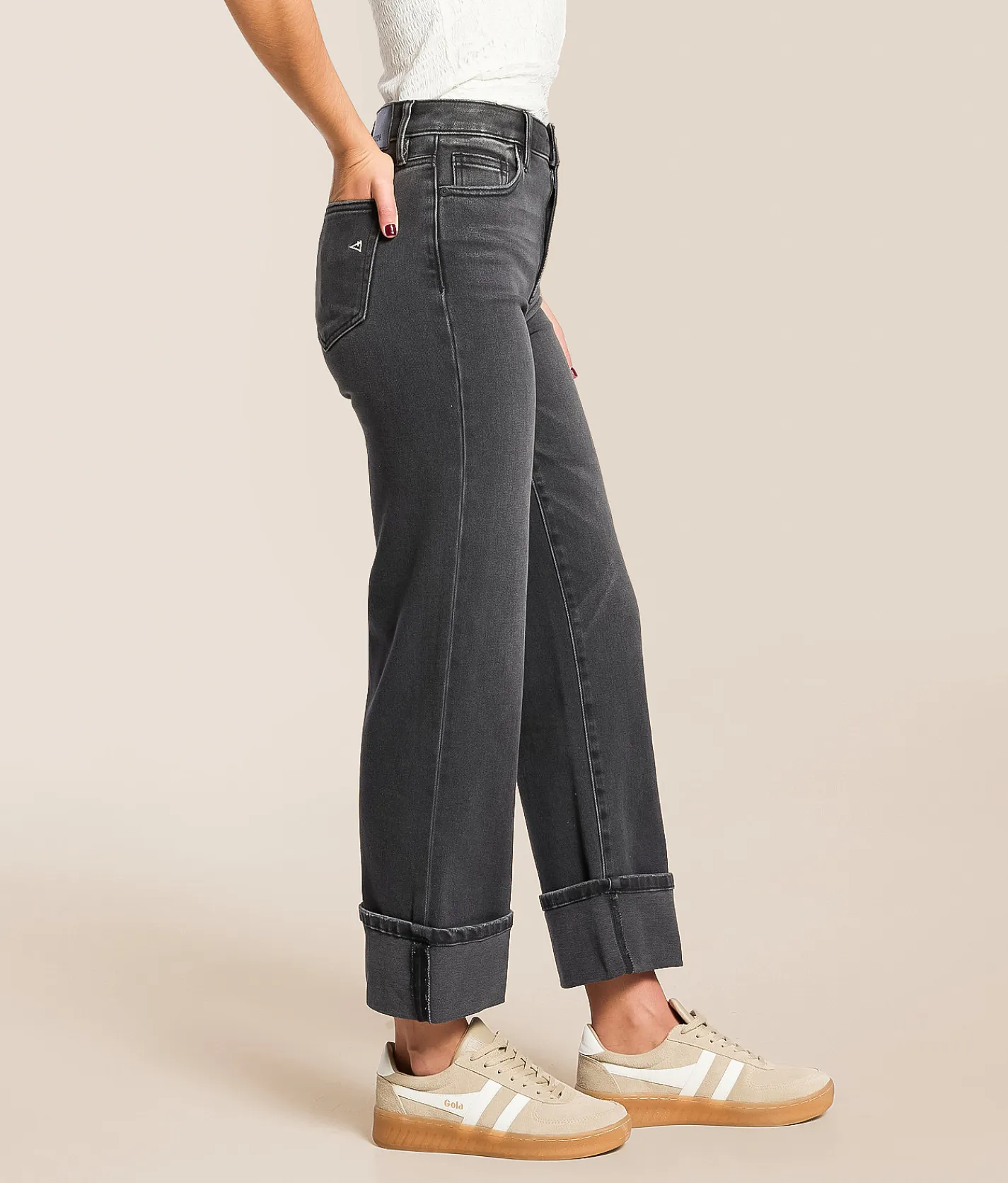 HIDDEN Ella Cropped Classic Straight Stretch Cuffed Jean Charcoal Sale