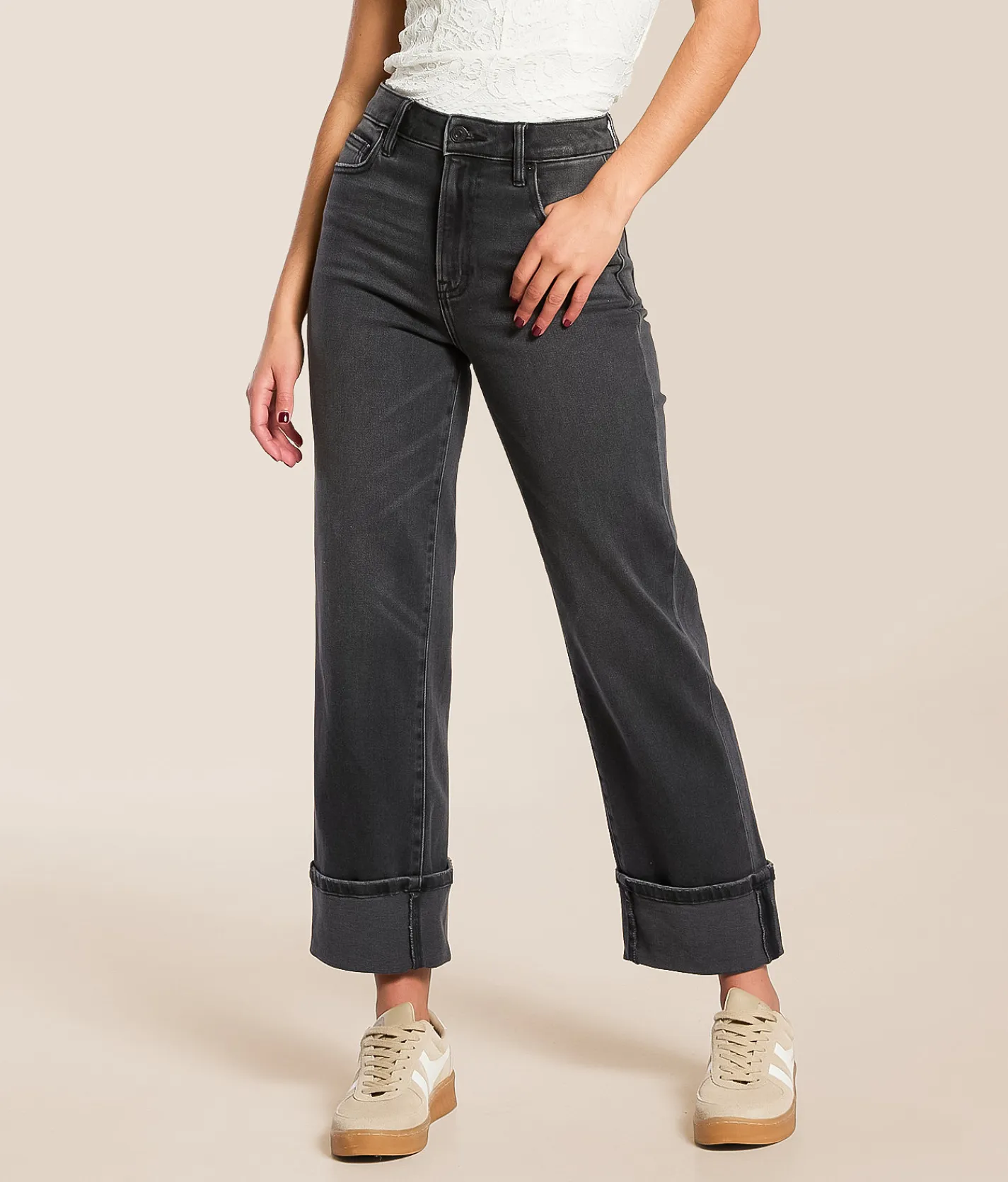 HIDDEN Ella Cropped Classic Straight Stretch Cuffed Jean Charcoal Sale