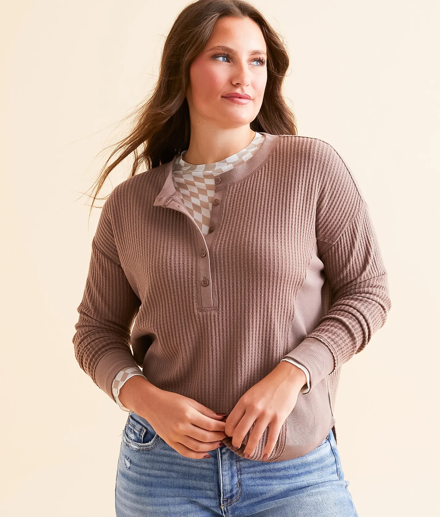 Tops | White Crow Ella Waffle Knit Henley Deep Taupe