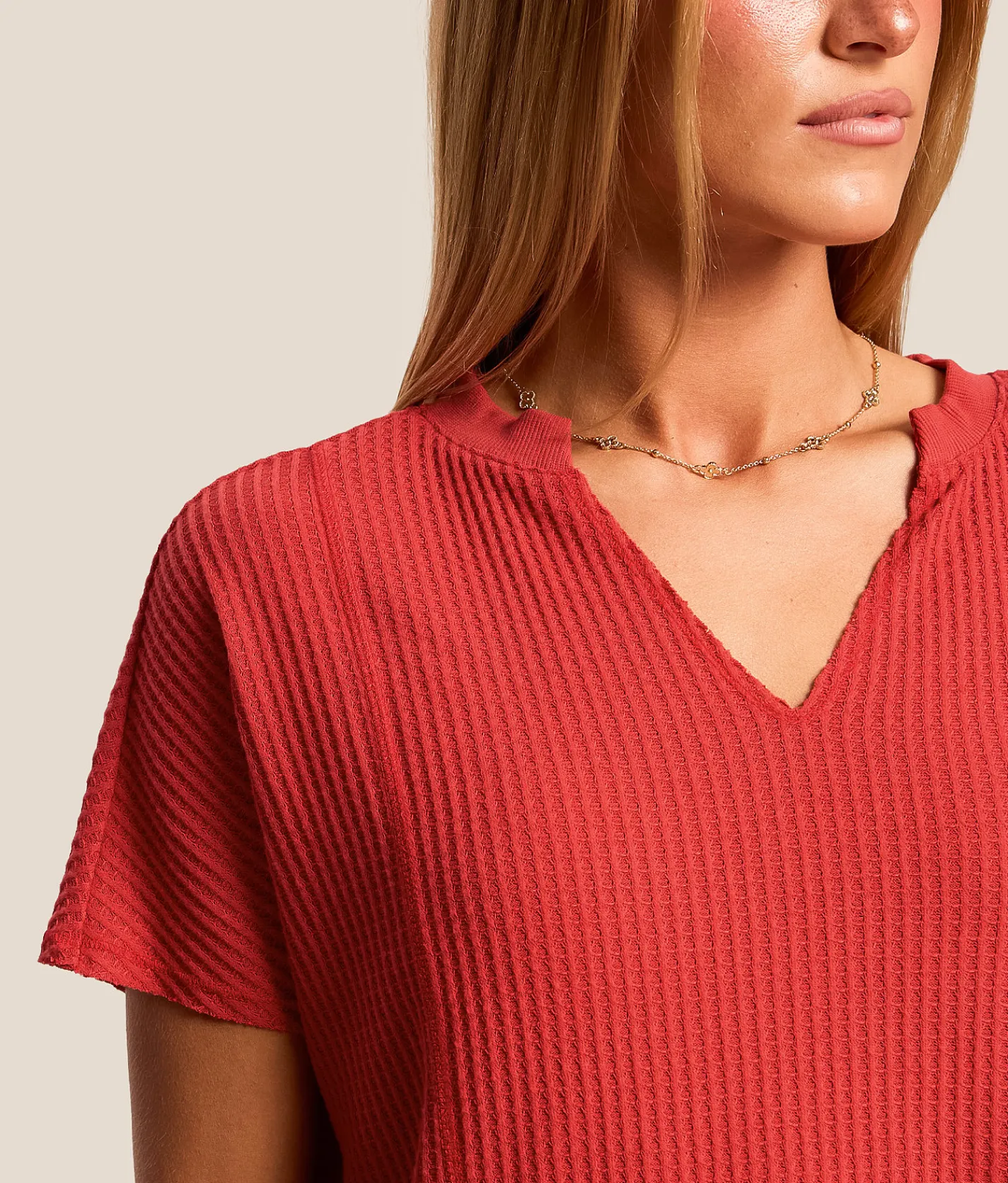 White Crow Elliott Waffle Knit Top Cardinal Discount