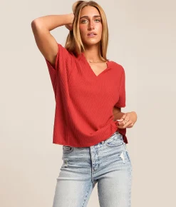 White Crow Elliott Waffle Knit Top Cardinal Discount