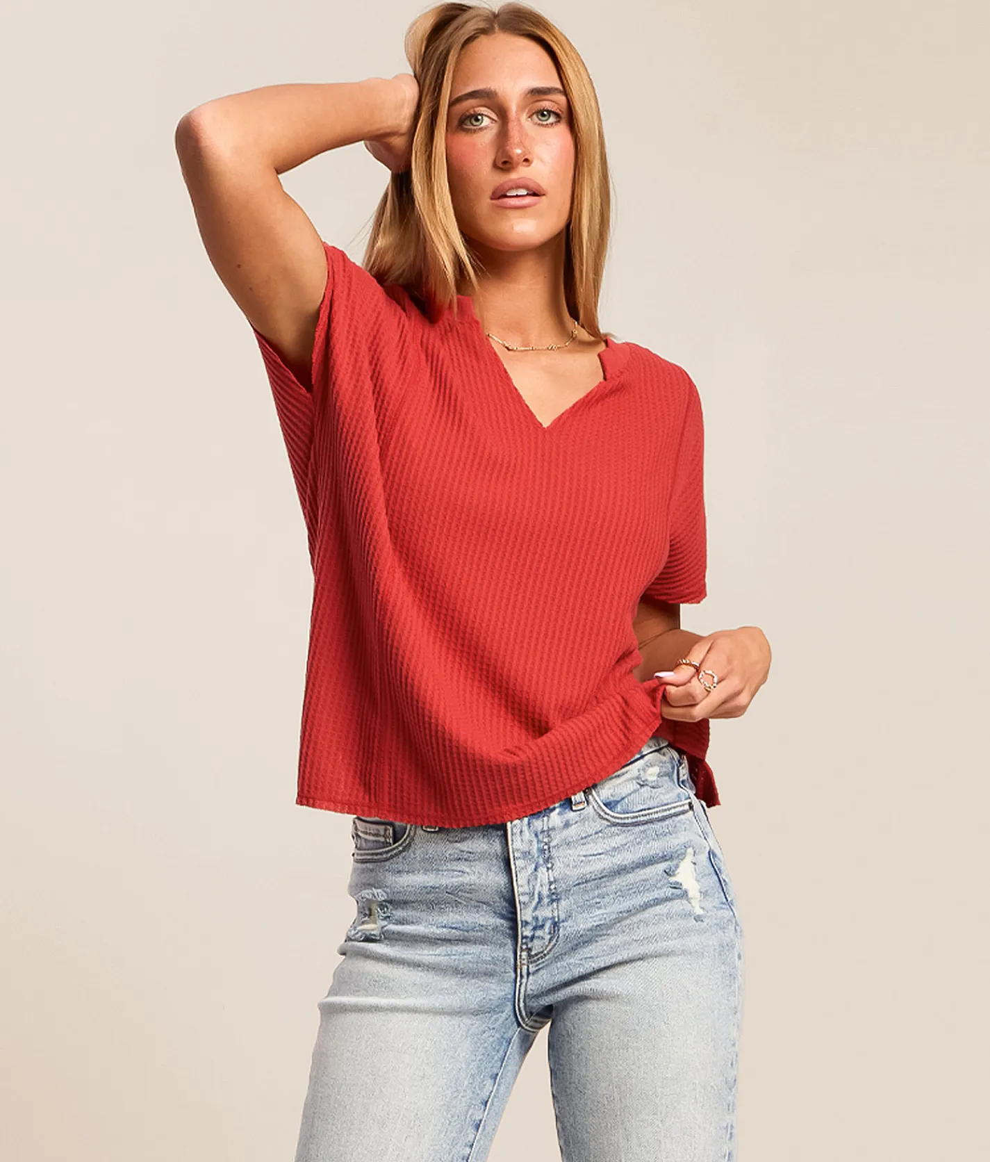 White Crow Elliott Waffle Knit Top Cardinal Discount