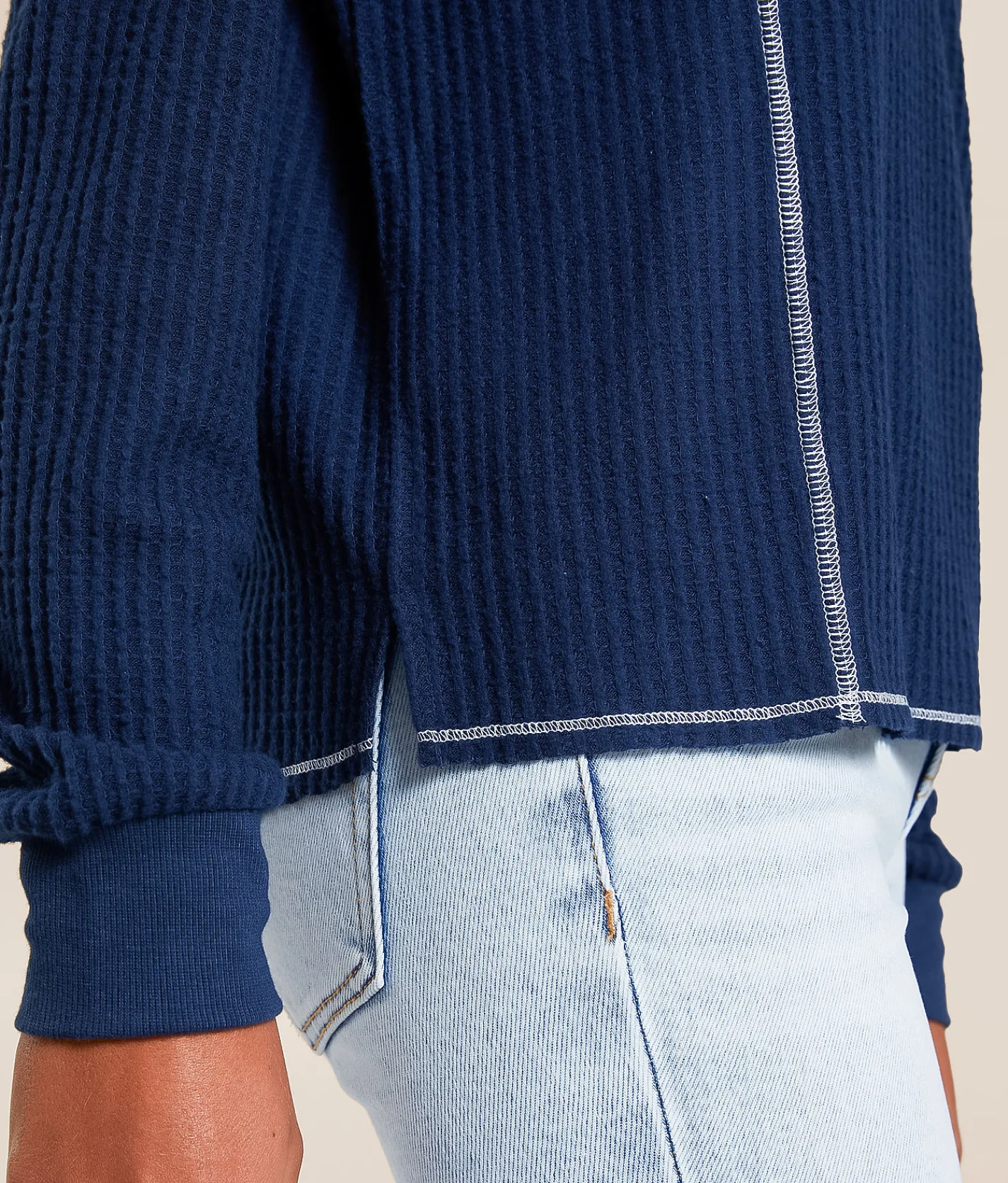 White Crow Elliot Waffle Knit Top Midnight Blue
