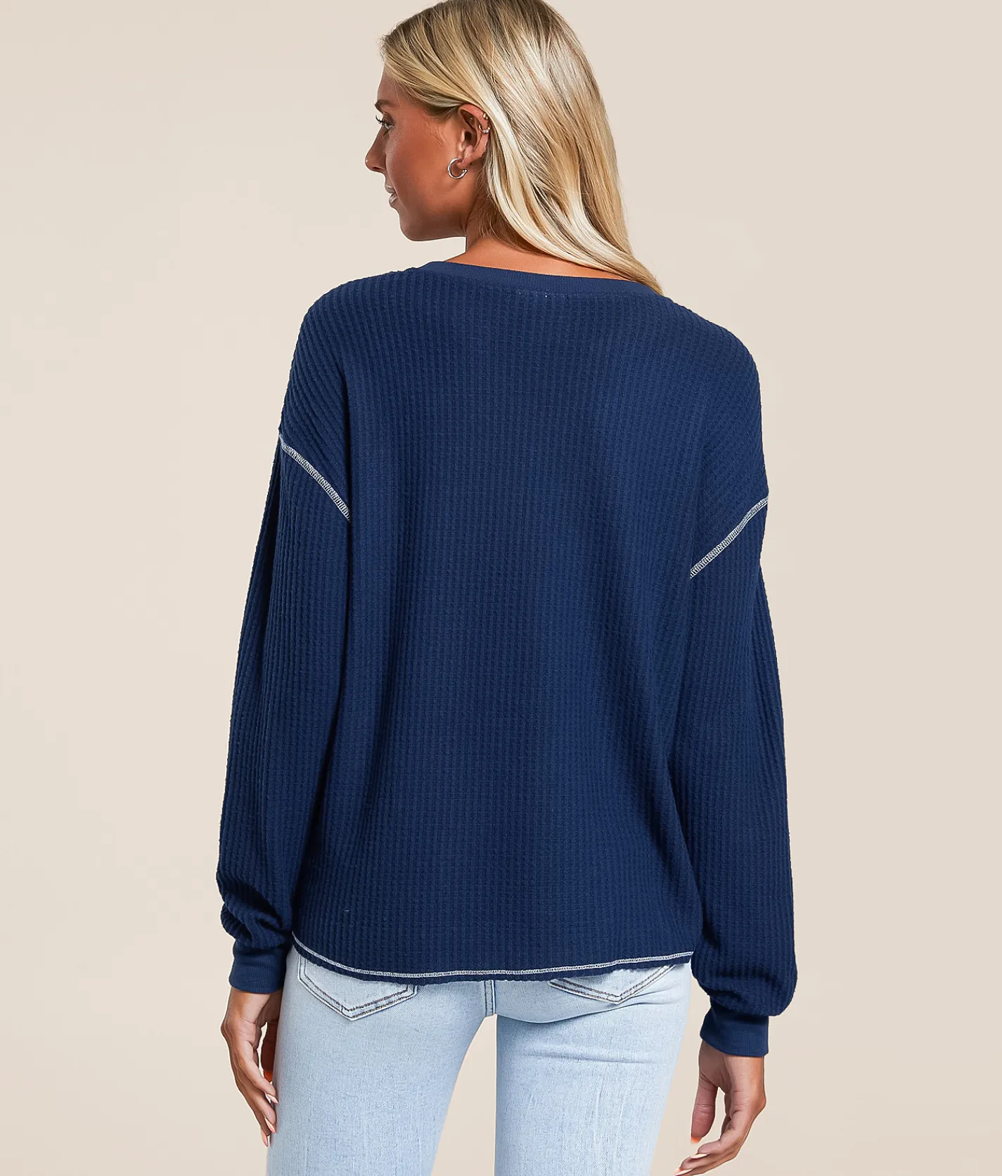 White Crow Elliot Waffle Knit Top Midnight Blue