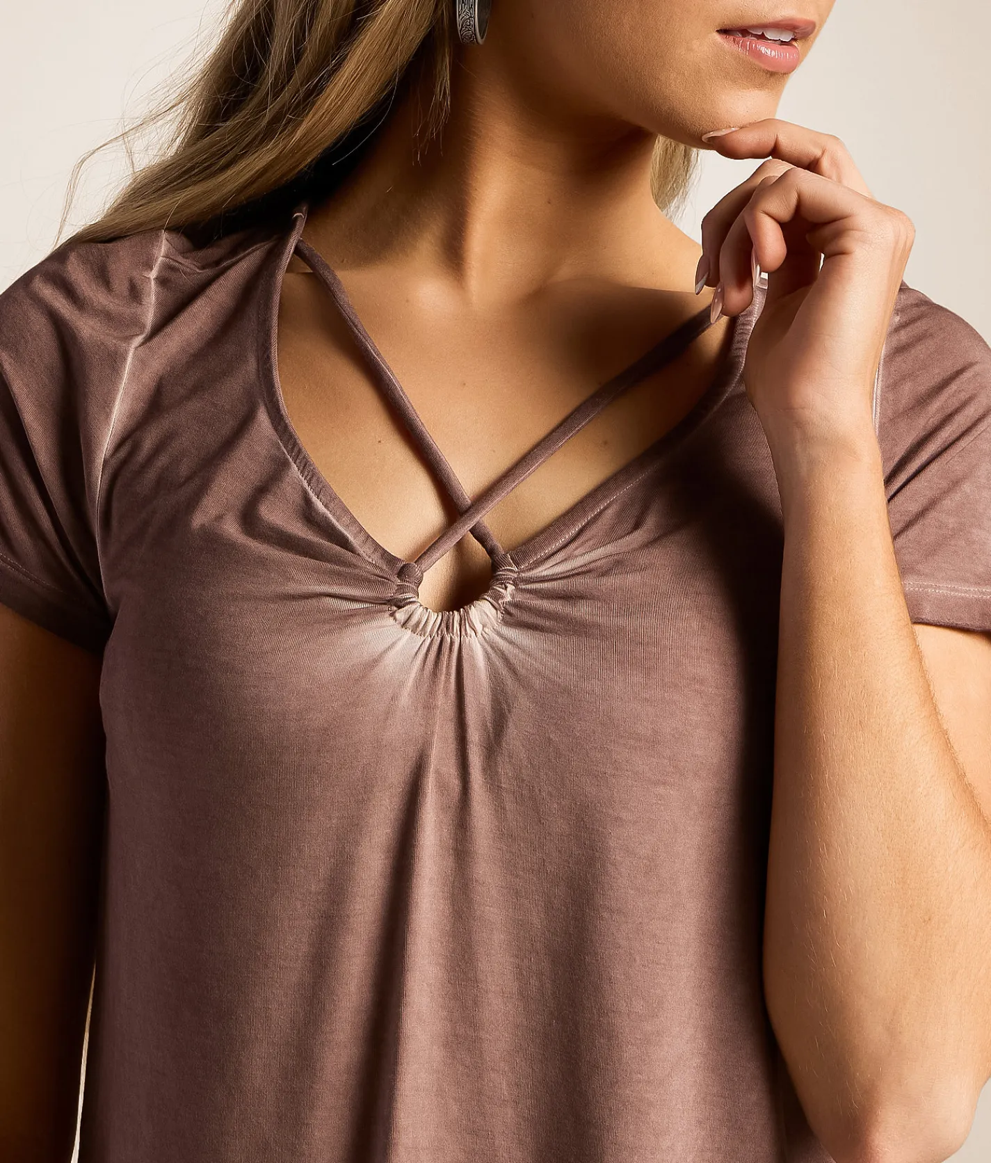 Tops | White Crow Eloise Cross Sleek Top Deep Taupe