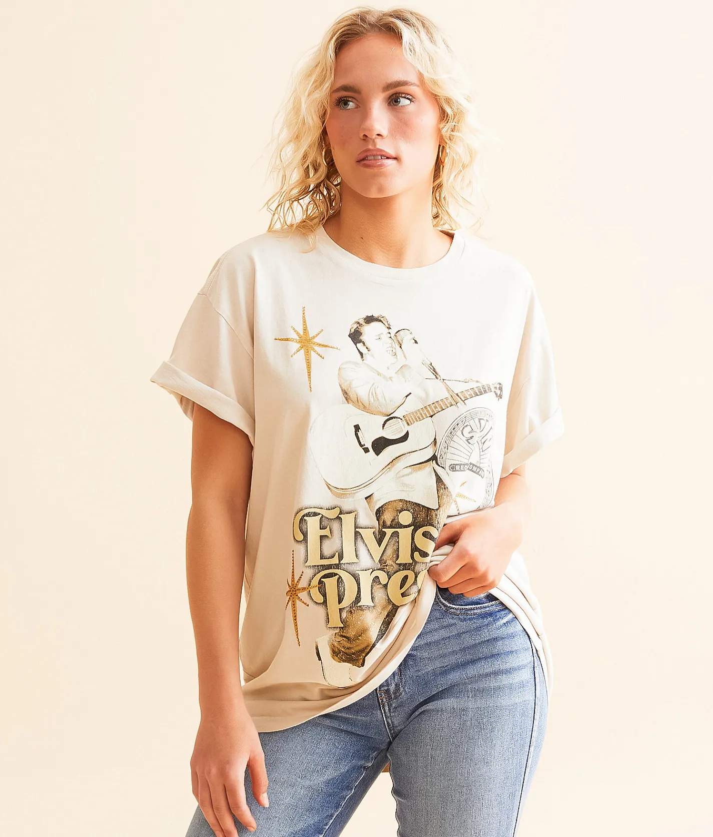 Tops | Goodie Two Sleeves Elvis Presley Oversized Band T-Shirt Oatmeal