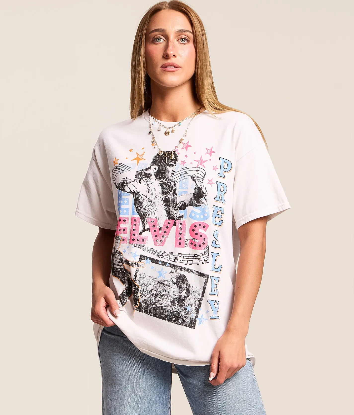 Merch Traffic Elvis Presley 1977 Oversized Band T-Shirt Cream Best