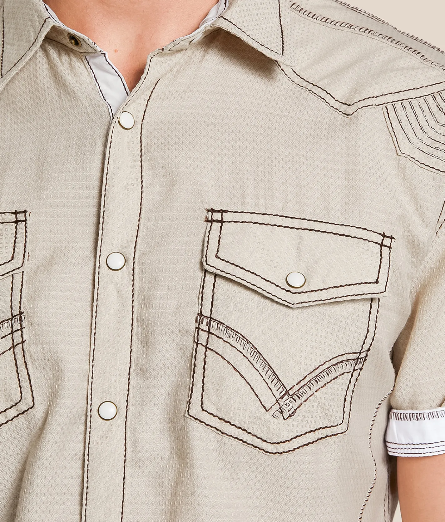 Buckle Black Embroidered Athletic Shirt Light Tan Best