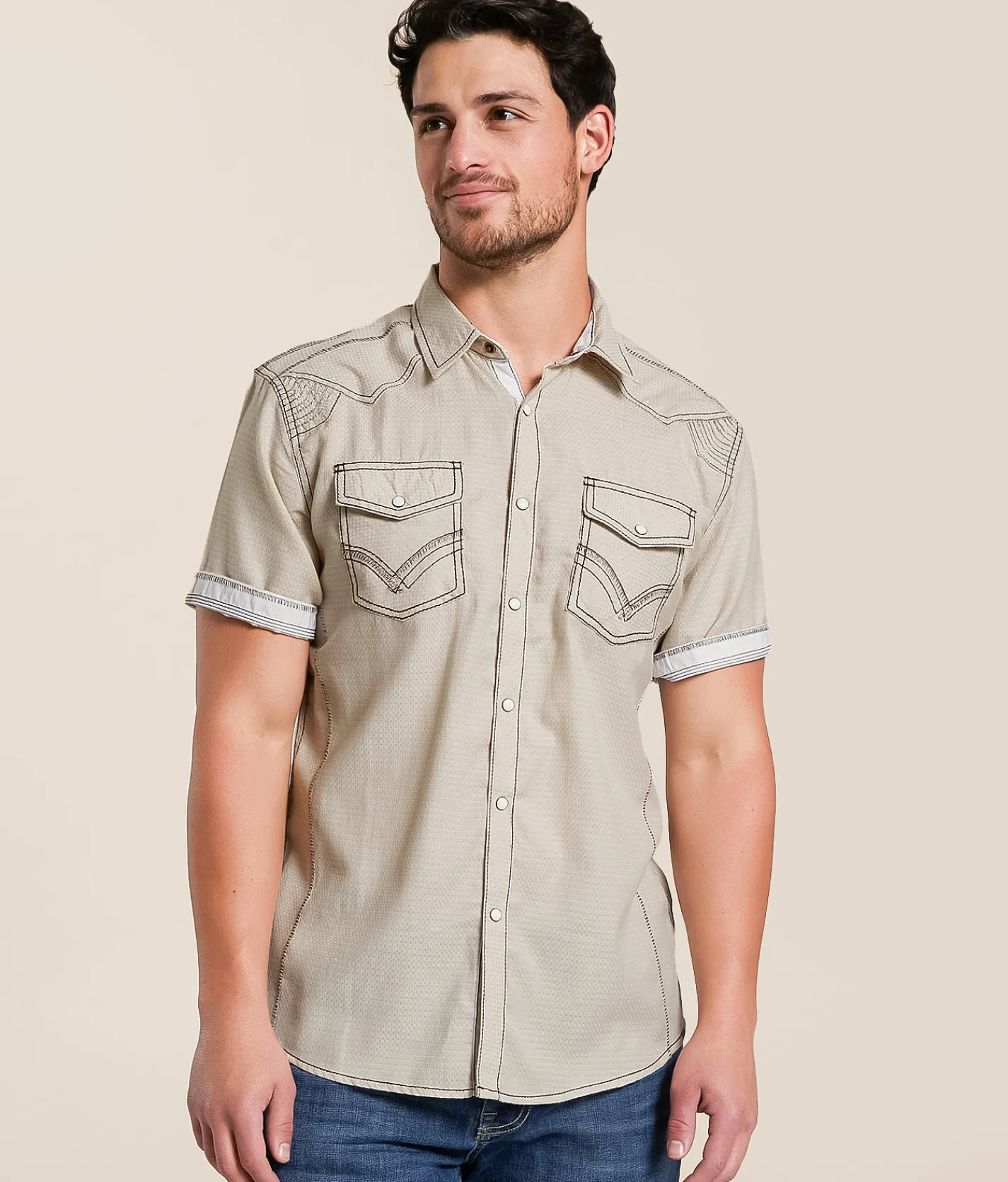 Buckle Black Embroidered Athletic Shirt Light Tan Best