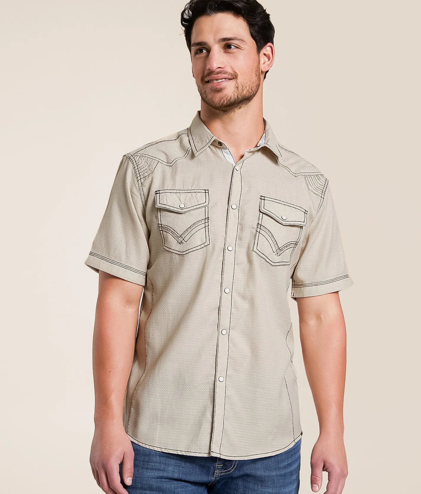 Buckle Black Embroidered Athletic Shirt Light Tan Best