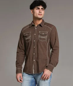 BKE Embroidered Athletic Shirt Brown Discount