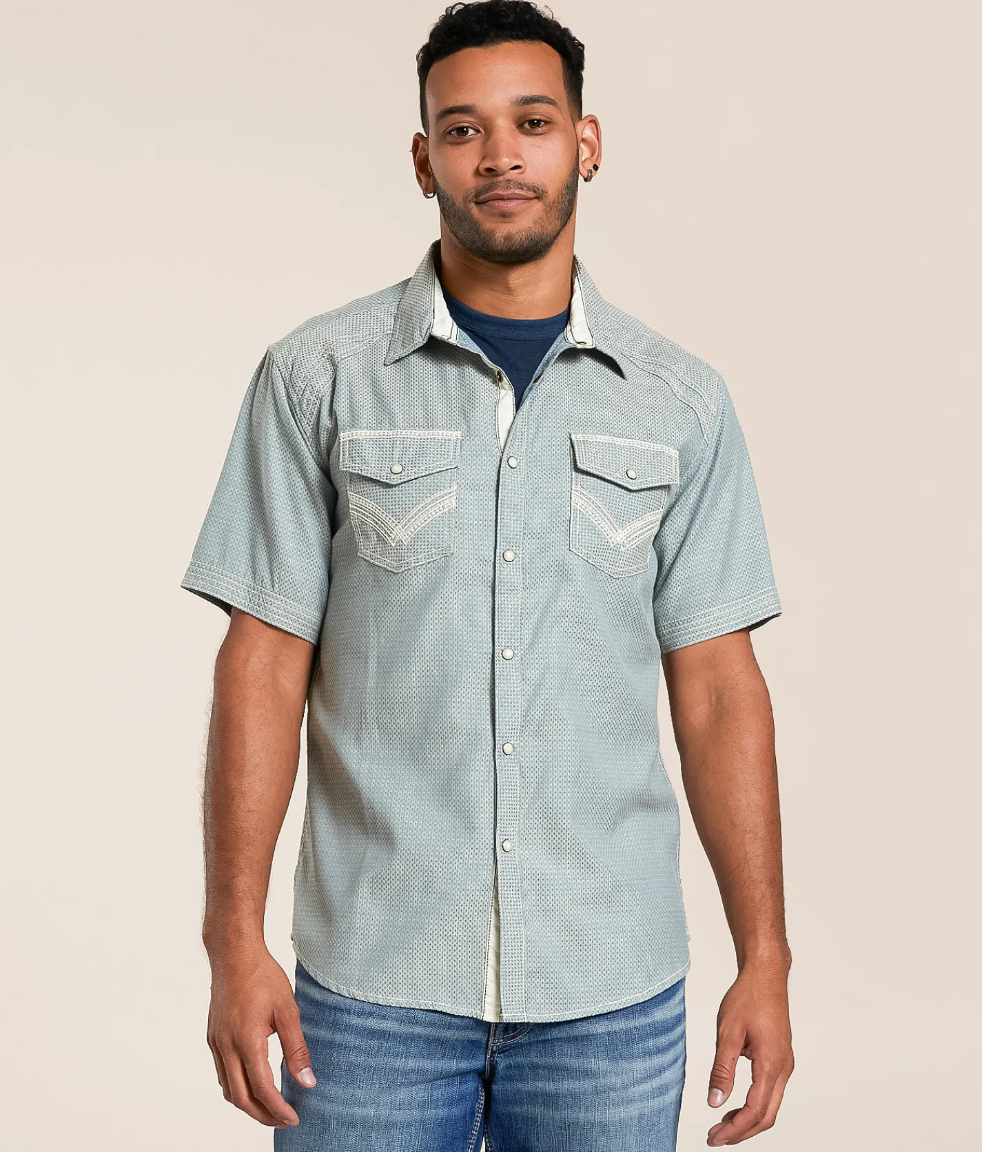 Tops | Buckle Black Embroidered Athletic Shirt Blue Tan