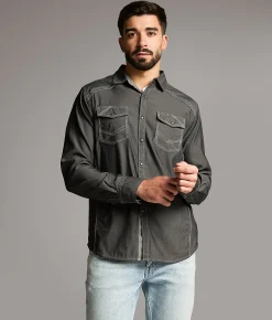 BKE Embroidered Athletic Stretch Shirt Black Outlet