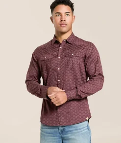 Tops | Gentry County Embroidered Athletic Stretch Shirt Burgundy