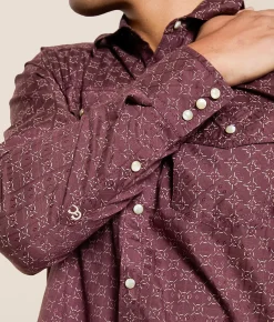 Tops | Gentry County Embroidered Athletic Stretch Shirt Burgundy