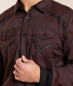 Tops | Buckle Black Embroidered Athletic Stretch Shirt Brown Black