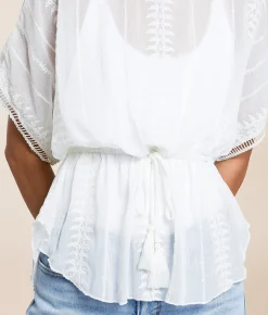 Daytrip Embroidered Chiffon Peplum Top White Outlet