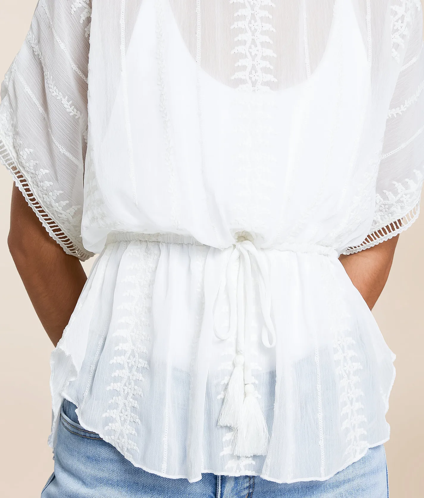 Daytrip Embroidered Chiffon Peplum Top White Outlet