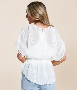 Daytrip Embroidered Chiffon Peplum Top White Outlet