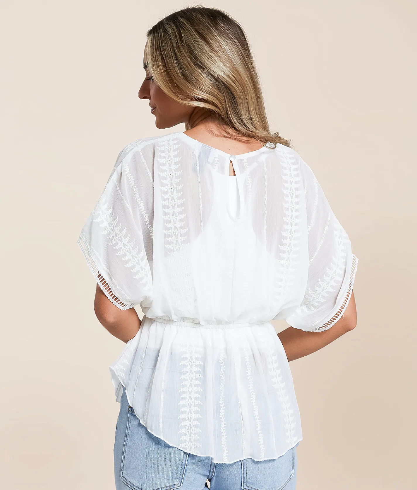 Daytrip Embroidered Chiffon Peplum Top White Outlet