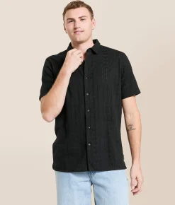 Tops | Nova Industries Embroidered Crochet Shirt Black